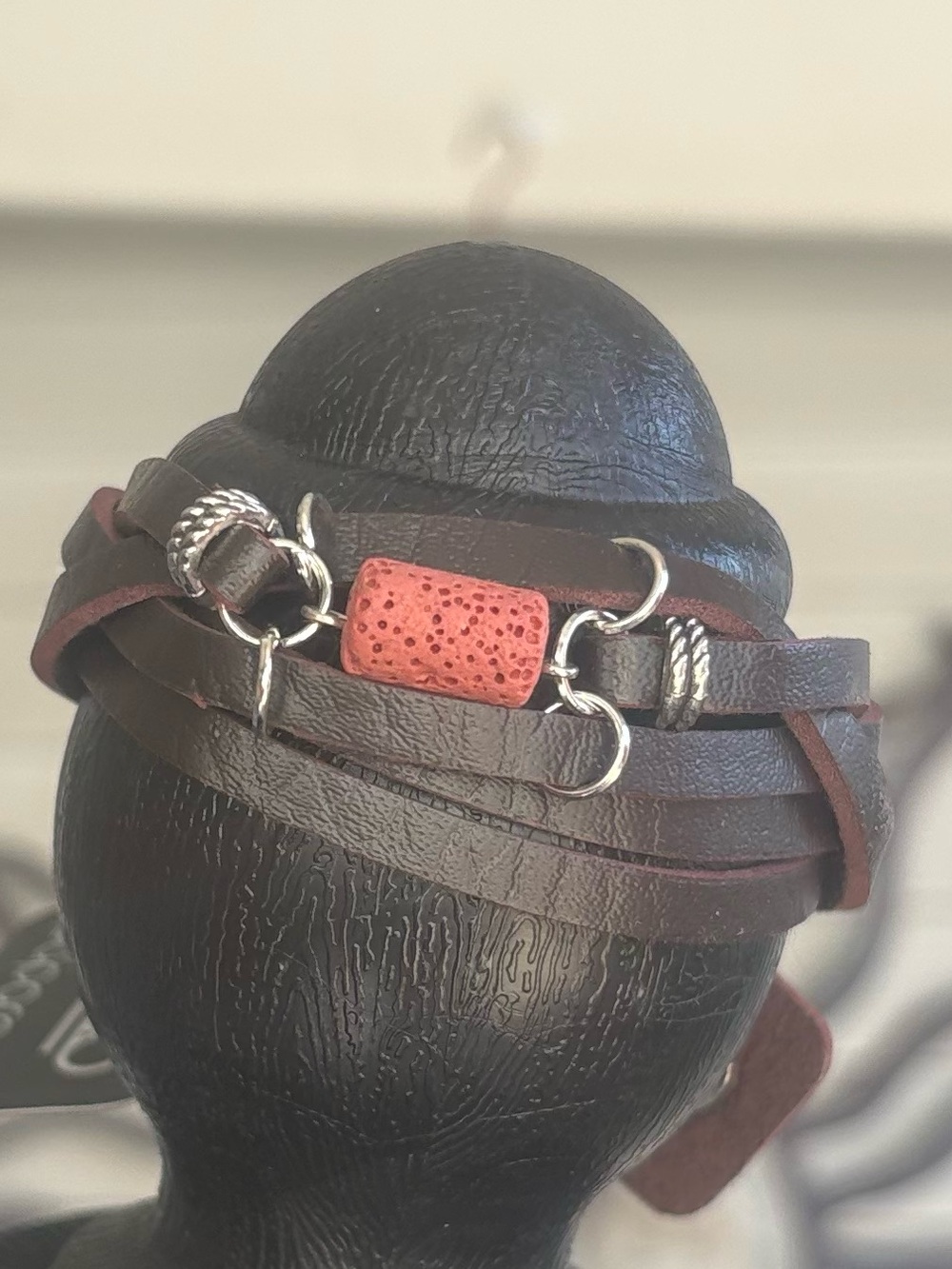 paparazzi Brown Multi-Strand Leather Bracelet with Red Accent